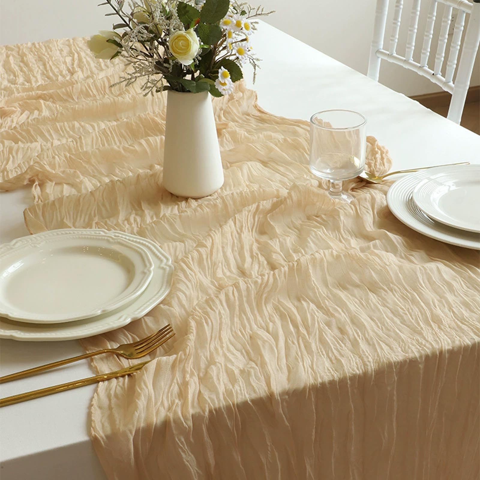 Camino de mesa de tul transparente de color caqui claro, con encaje de temporada, para manualidades, bodas, cumpleaños, fiestas, picnics, Navidad, decoración, 10 paquetes (90 x 400 cm)