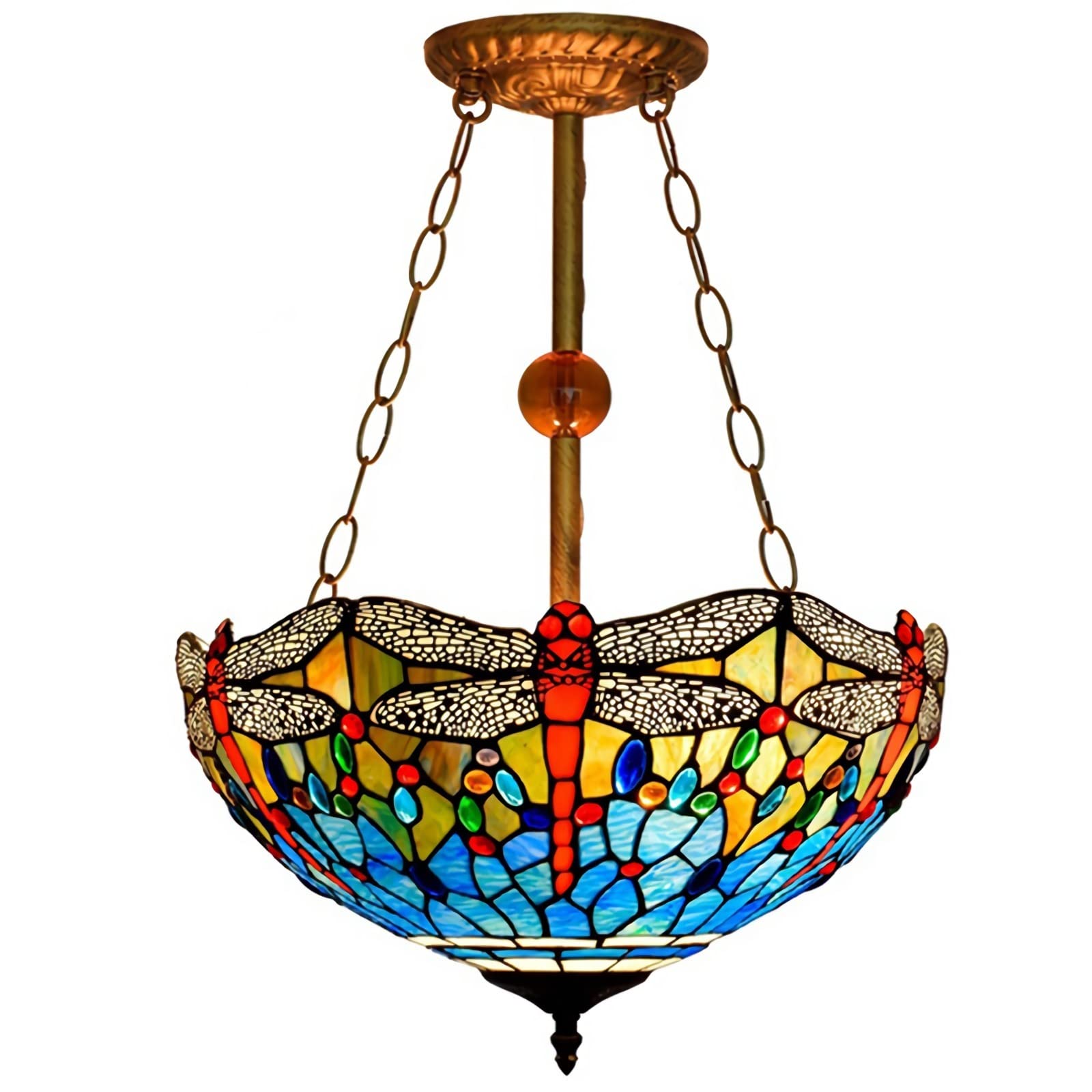 Lampe suspendue Tiffany 16 pouces bleu libellule et plafonnier LED E27 pour salle à manger