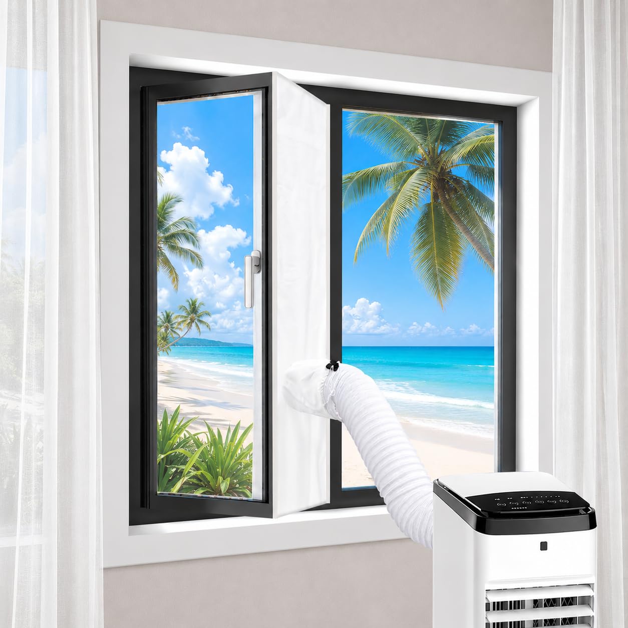 Landrip Klimaanlage Fensterabdichtung,300x45CM Fensterabdichtung für Mobile Klimageräte,Universell für alle Fenster,Energieeffizient & Bohrfrei,Halten Sie das Haus kühl