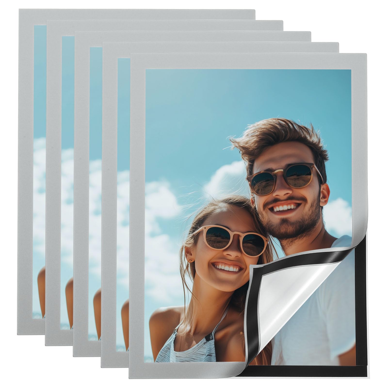 uxcell 5 Pcs Magnetic Sign Holder, 8" x 11.5" Self-Adhesive Magnetic Wall Signs Holder Magnetic Picture Frame Document Holder for Home Office Wall Window Displays, Silver