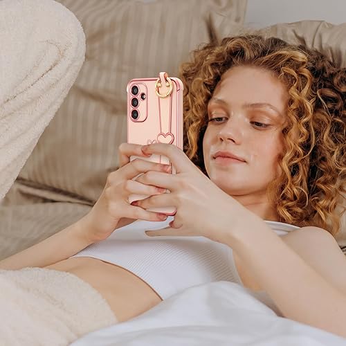 Vista 200 de ZTOFERA Funda para Samsung Galaxy S22 Plus 5G con correa para la muñeca, bonito borde chapado de lujo, patrón de corazones de amor para niñas y Azul