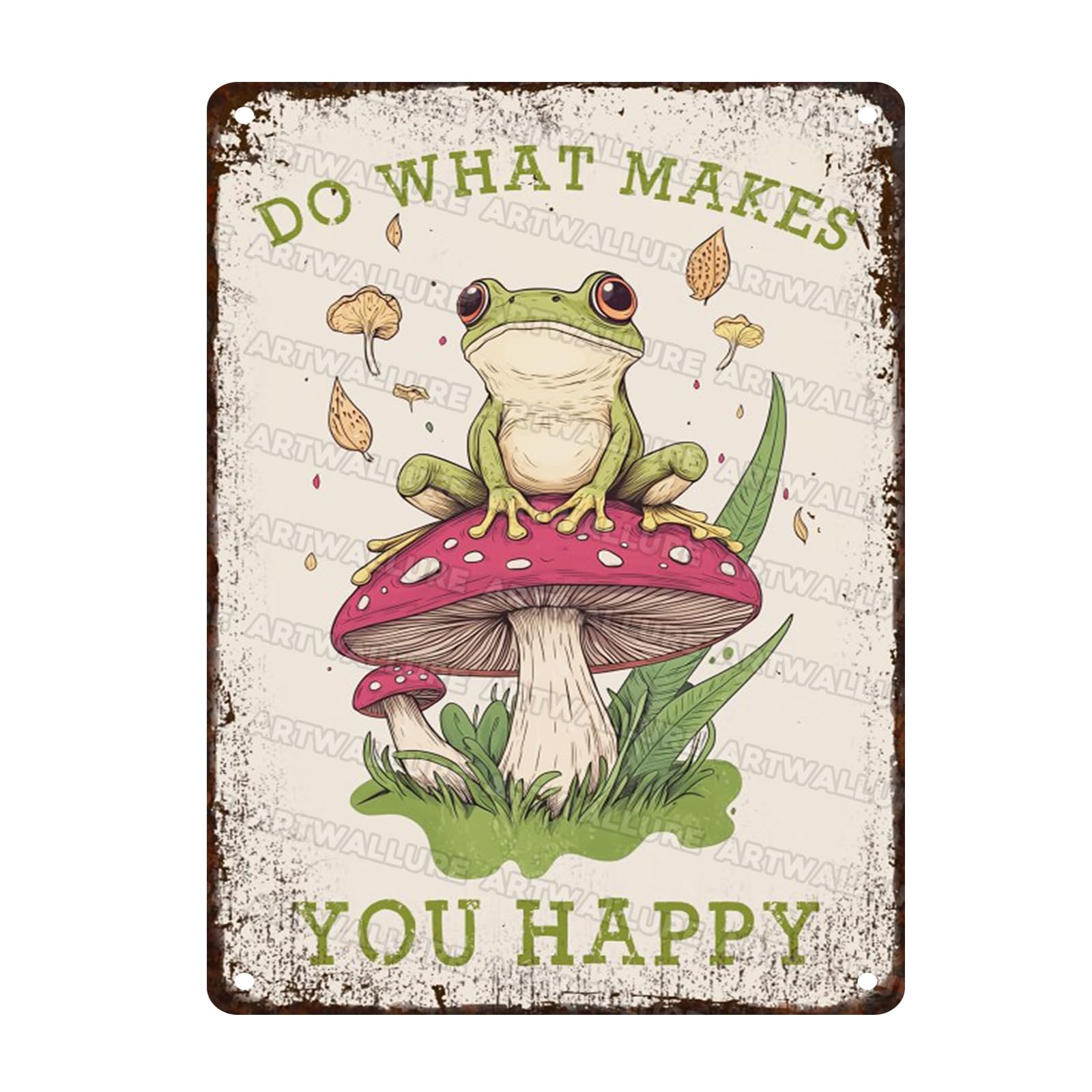 Cute Frog Mushroom Decor Frog Mushroom Sign Forest Cottagecore Poster Rustic Wall Decor for Garden Backyard Oasis Garage Man Cave Shed 12x16inch