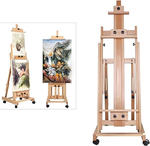 56 to 91" Mobile H-Frame Easel, Holds 2 Canvas, Easel Wooden H-Frame, for Artist Sketch Oil Painting Adjustable Height