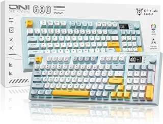ONIKUMAGAMING Wireless Membrane Keyboard: Rainbow RGB Backlight, 3-Mode BT/2.4G/USB-C, LCD Screen, Knob, 200H Battery, 94-Key PBT Quiet Typing