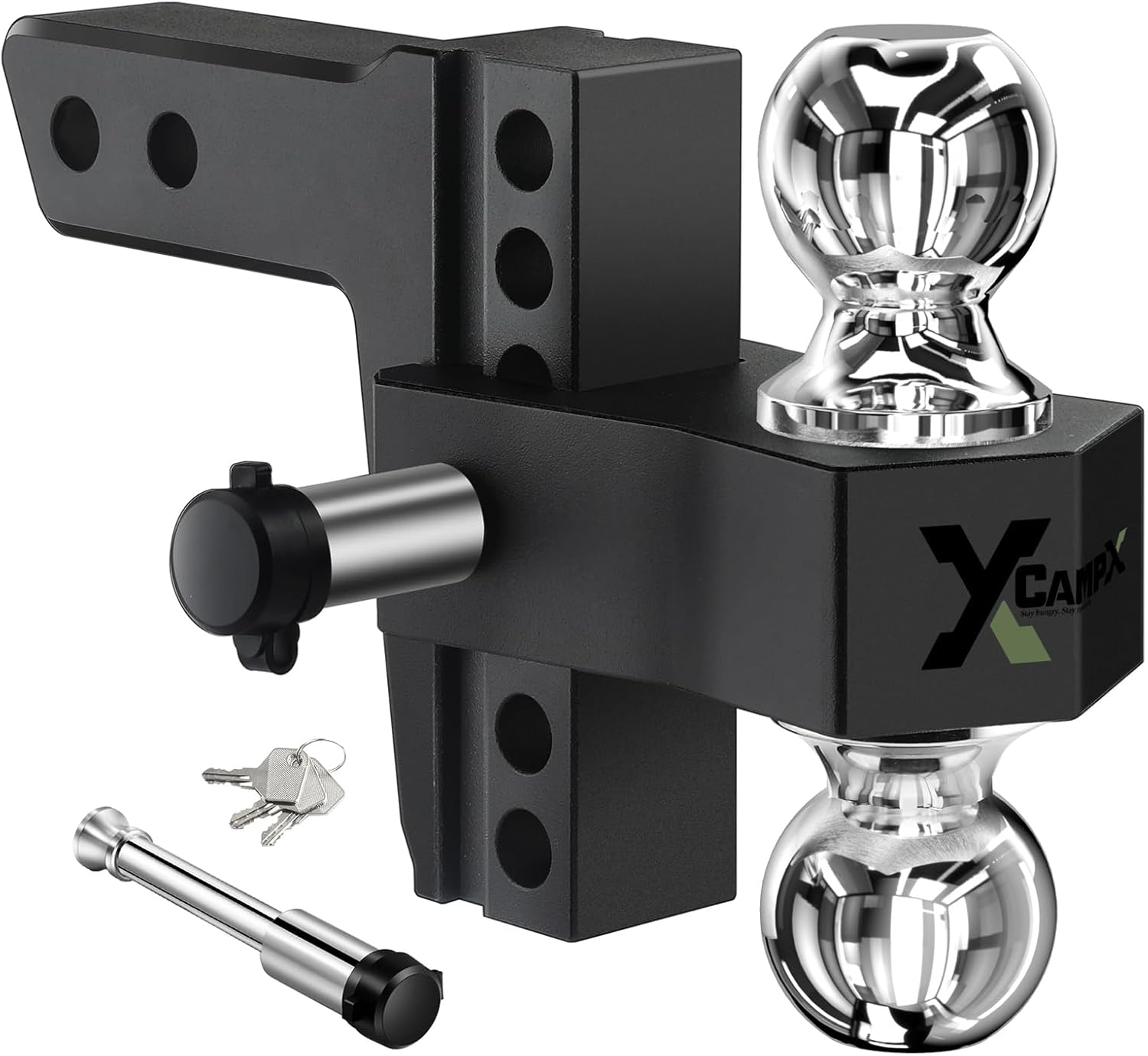 Adjustable Trailer Hitch Fits 2.5 inch Receiver Aluminum Tow Hitches with 6-Inch Drop/Rise 12,500 LBS GTW for Heavy Duty Towing Ball Mounts