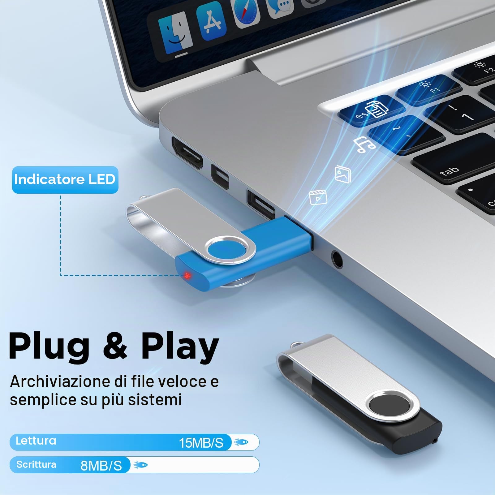 Uflatek Chiavette USB 16GB 10 Pezzi, USB 2.0 Pendrive 16GB, Memoria USB con Design Rotante, Chiavetta USB per PC Laptop TV, Multicolore