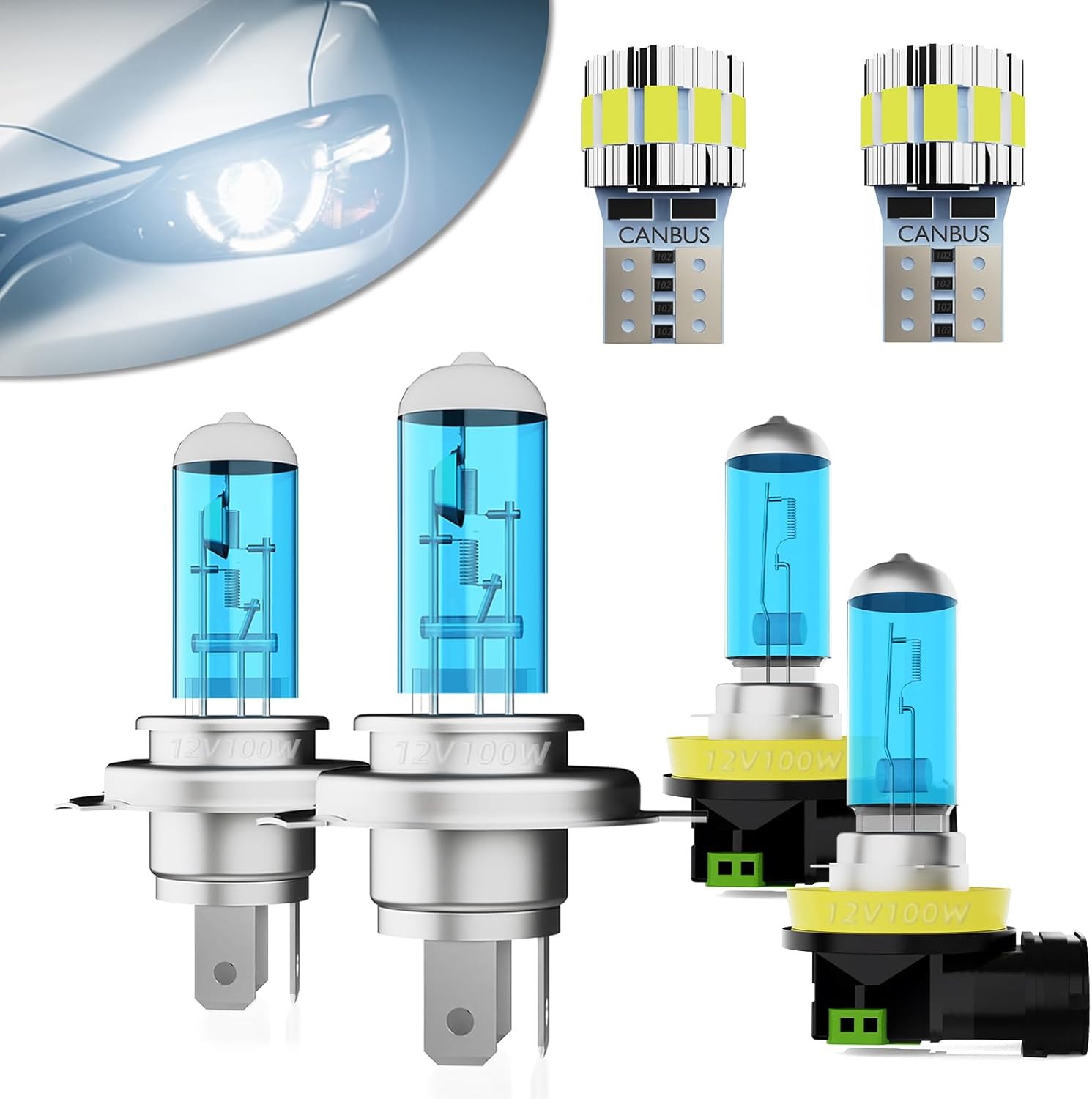 Headlight Bulbs Fit For Toyota Tundra 2014-2018,9003 High Low Dual Beam + H11 Fog Lights Halogen Light Bulb + License Plate Light Combo,5500k White,Plug-N-Play,Pack of 6