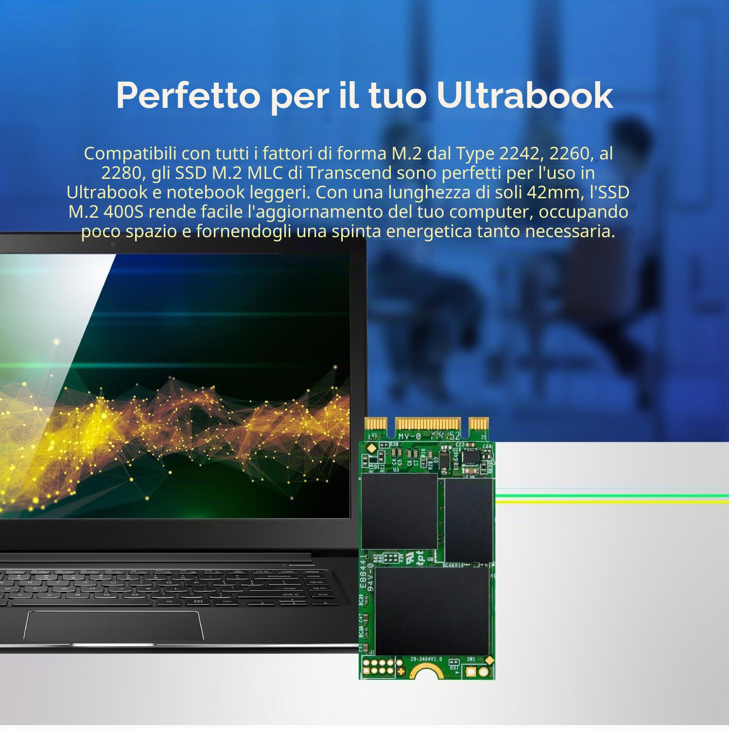 Transcend SSD interno MTS400S M.2 2242 SATA III 6 Gb/s da 32 GB, memoria MLC NAND - TS32GMTS400S