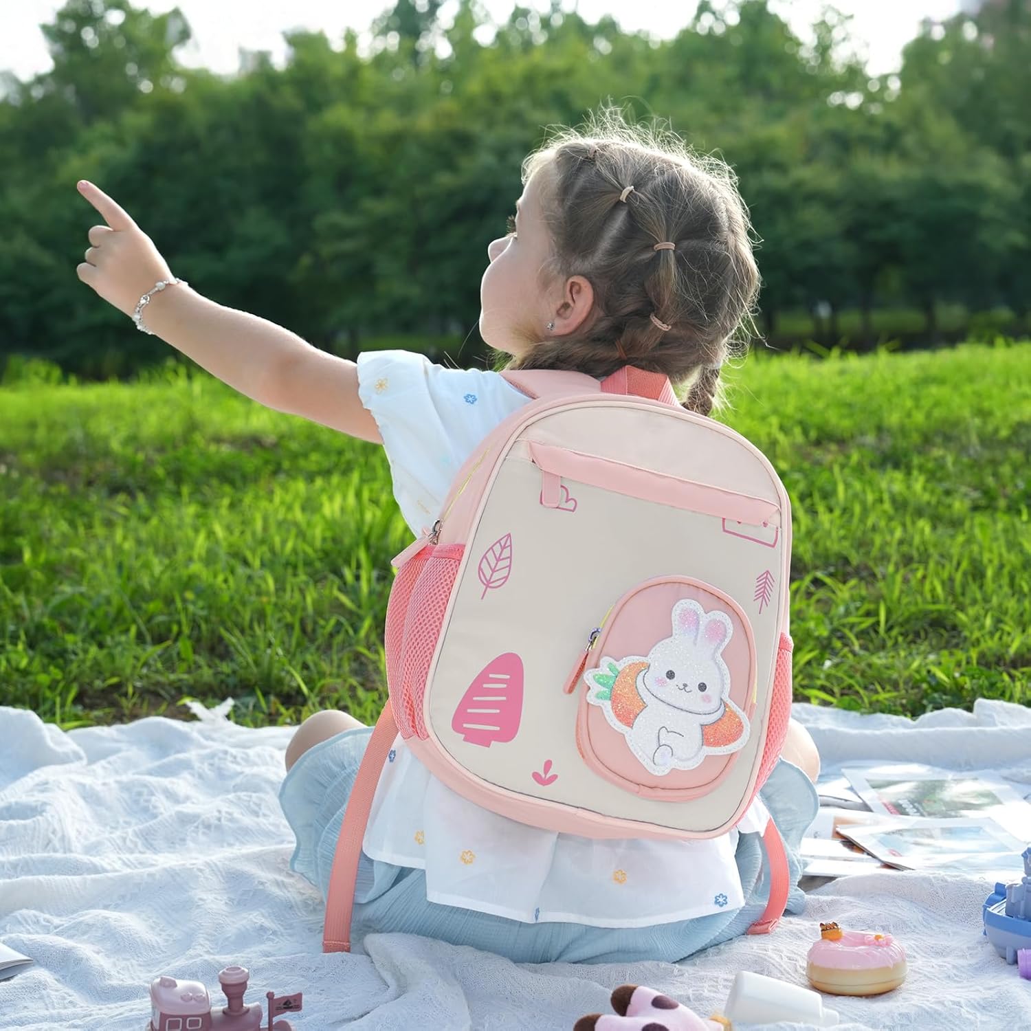 GAGAKU Toddler Backpack for girls 2-4 Kindergarten Kids Backpack Mini Daypack Children Travel Bag Breathable Comfortable with Reflective Strips - Rabbit