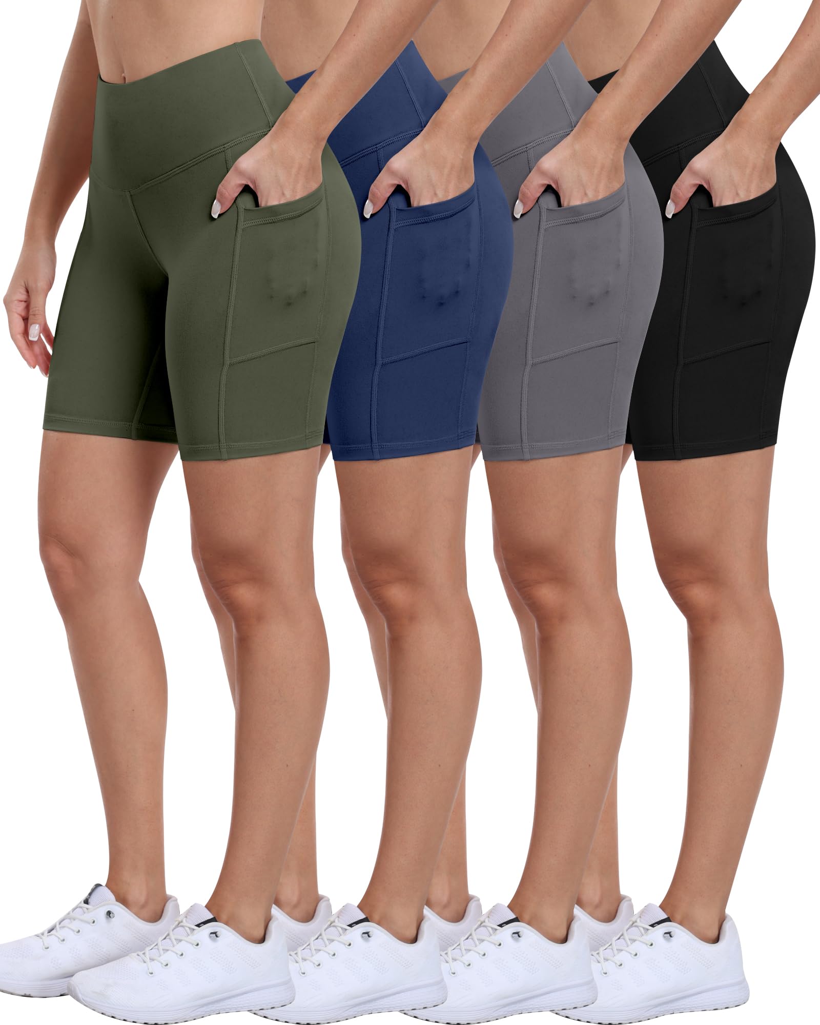 ATHVOTAR Biker Shorts Women with Pockets - 3"/5"/8" High Waisted Workout Spandex Tummy Control Gym Running Yoga Shorts