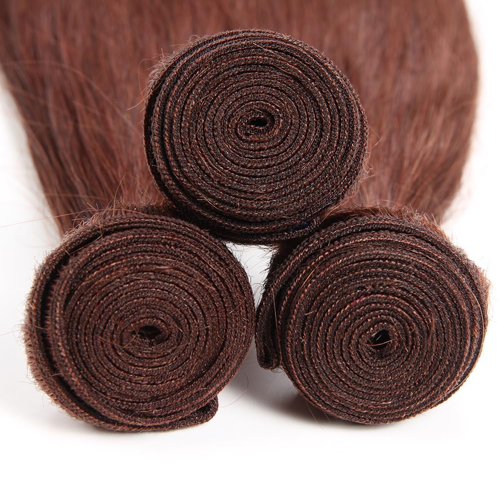 Tuheerst Straight Human Hair Bundles 28 30 32 Inch #33 Reddish Brown Color Doubles Weft Weave 3 Bundles Total 150g Unprocessed Human Hair Extension For Women - Image 4