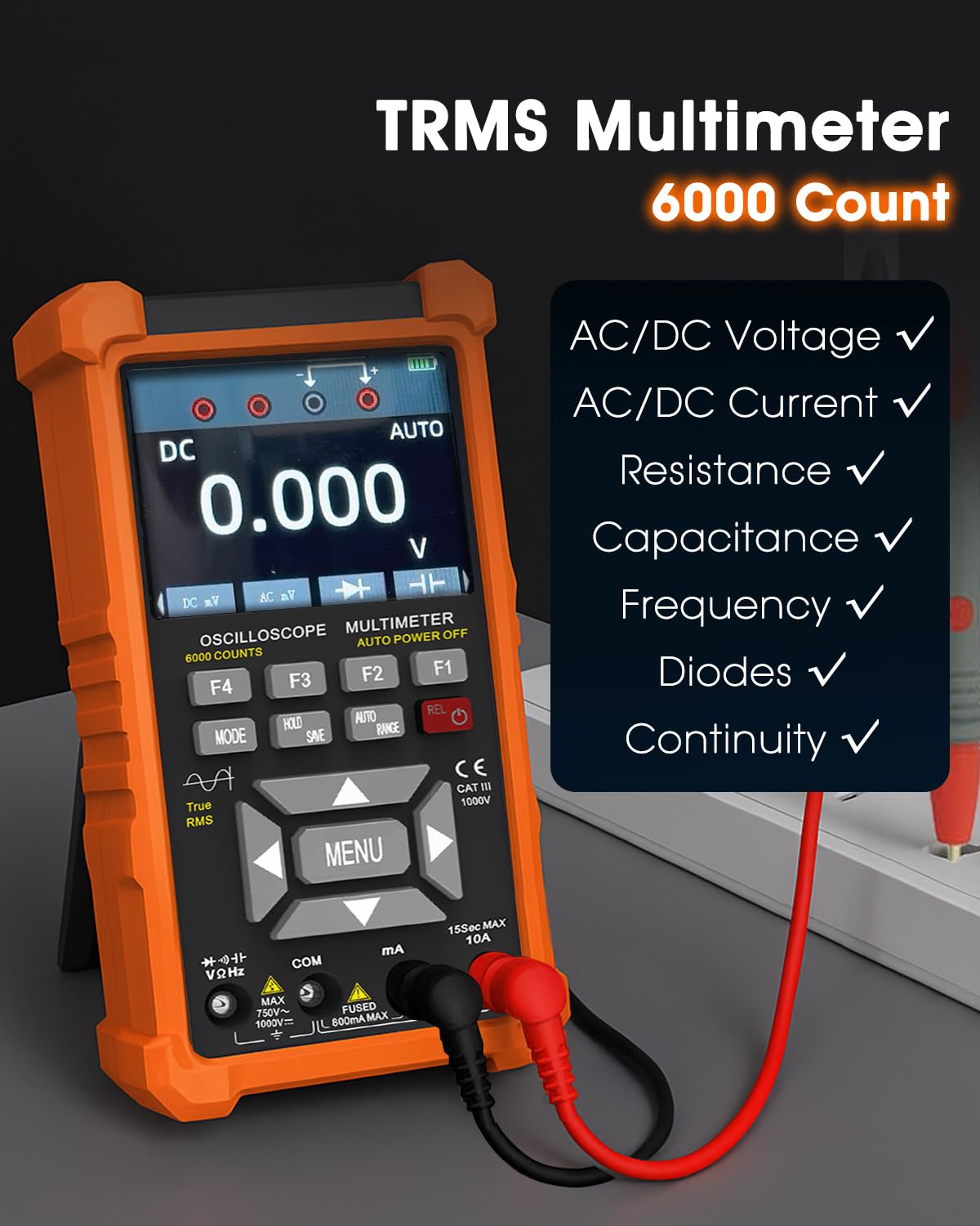 Oszilloskop 2 Kanal, 50MHz Bandbreite 280 MSa/s, Multimeter TRMS 6000 Count, Signalgenerator 13 Signalwellenformen, Automotive Oscilloscope für Heimwerker, Heimgebrauch, Kfz-Reparatur