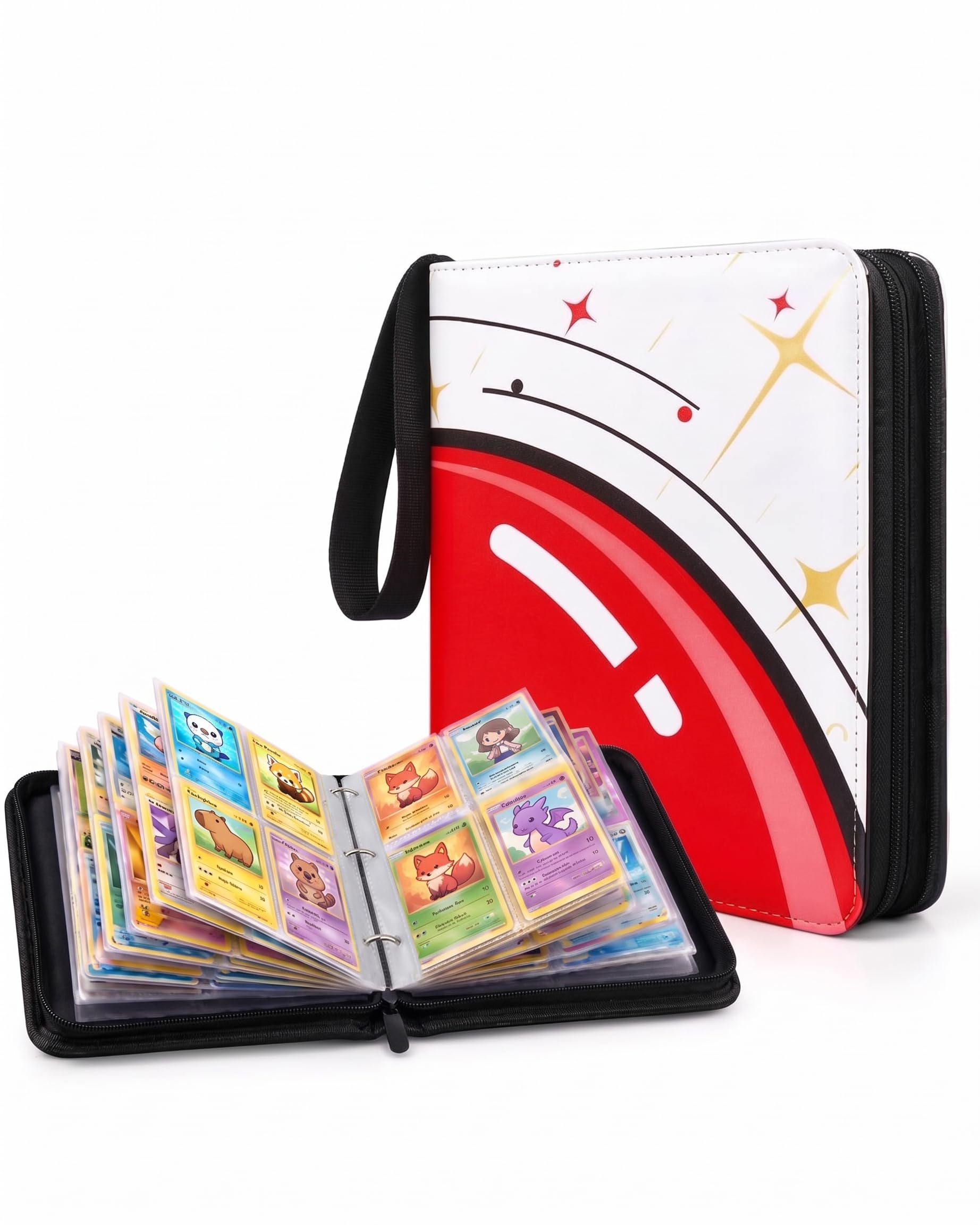 ProCase TCG Card Binder, 4-Pocket 3-Ring, 400-Card Zipper Album, Red