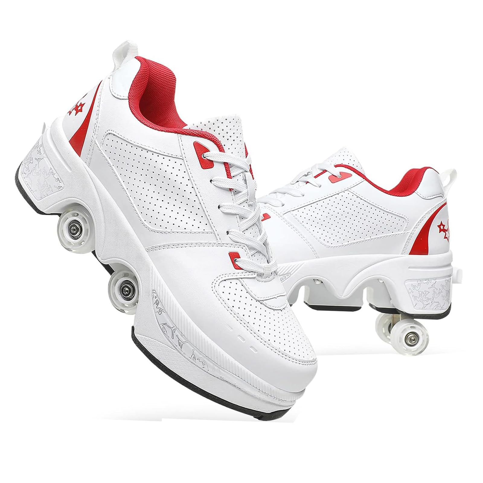 Roller Skate Shoes for Men and Women, Double Row Deform Wheel Roller Skates, Retractable Roller Shoes Sneakers, Outdoor Shoes with Wheels for Boys