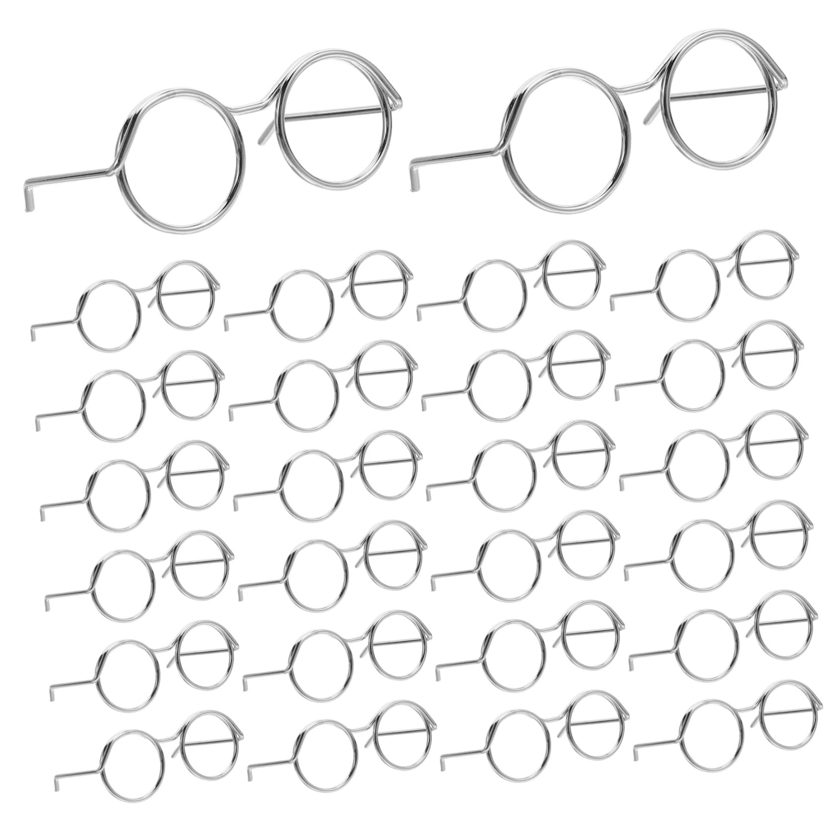 FRCOLOR 50pcs Miniature Doll Eyeglasses Silver Wire Rim Round Frames for DIY Crafts Photo Props Family Friendly Dollhouse Accessories