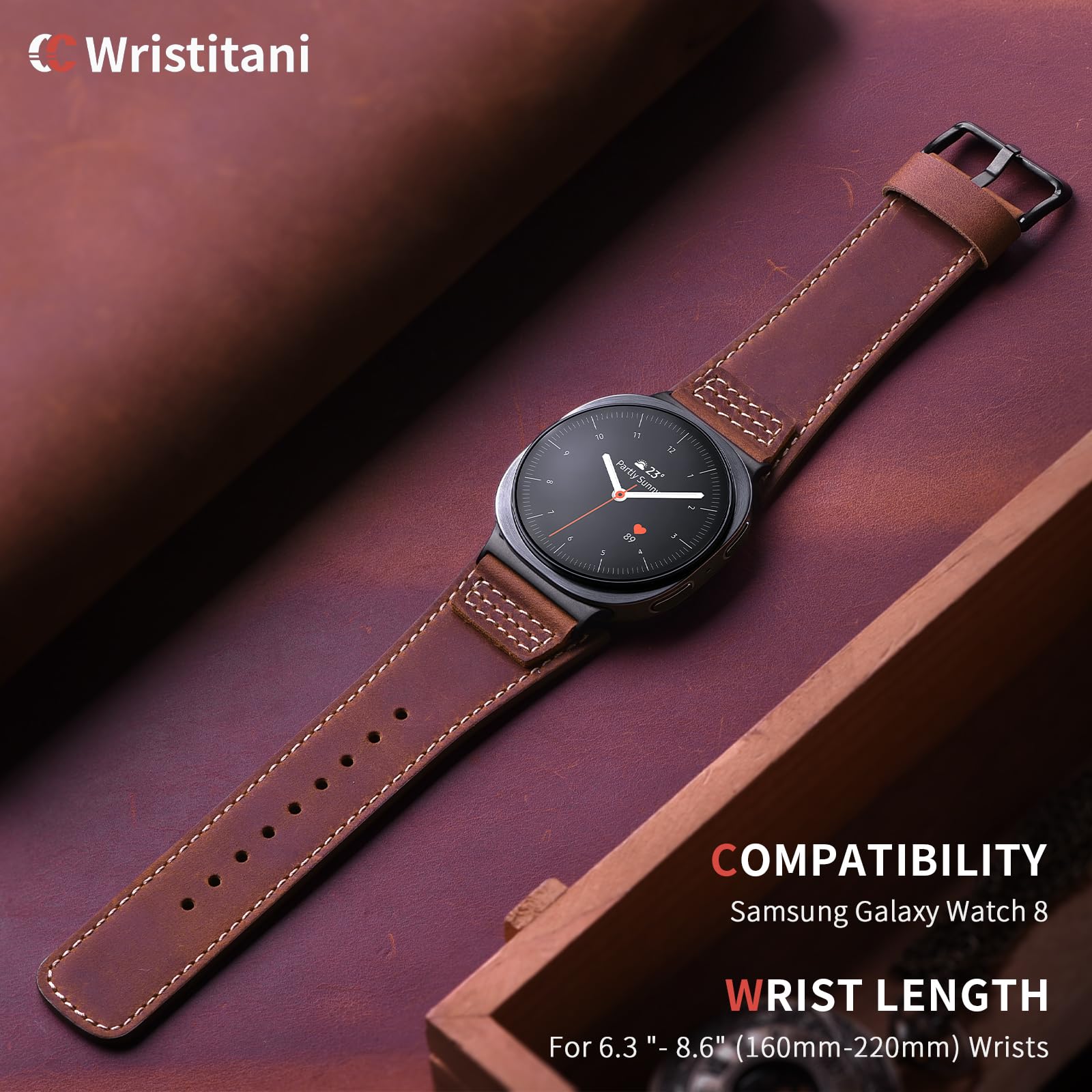 Wristitani Leather Strap for Samsung Galaxy Watch Ultra/9/8/7/6/5/4 — Amazon image 3