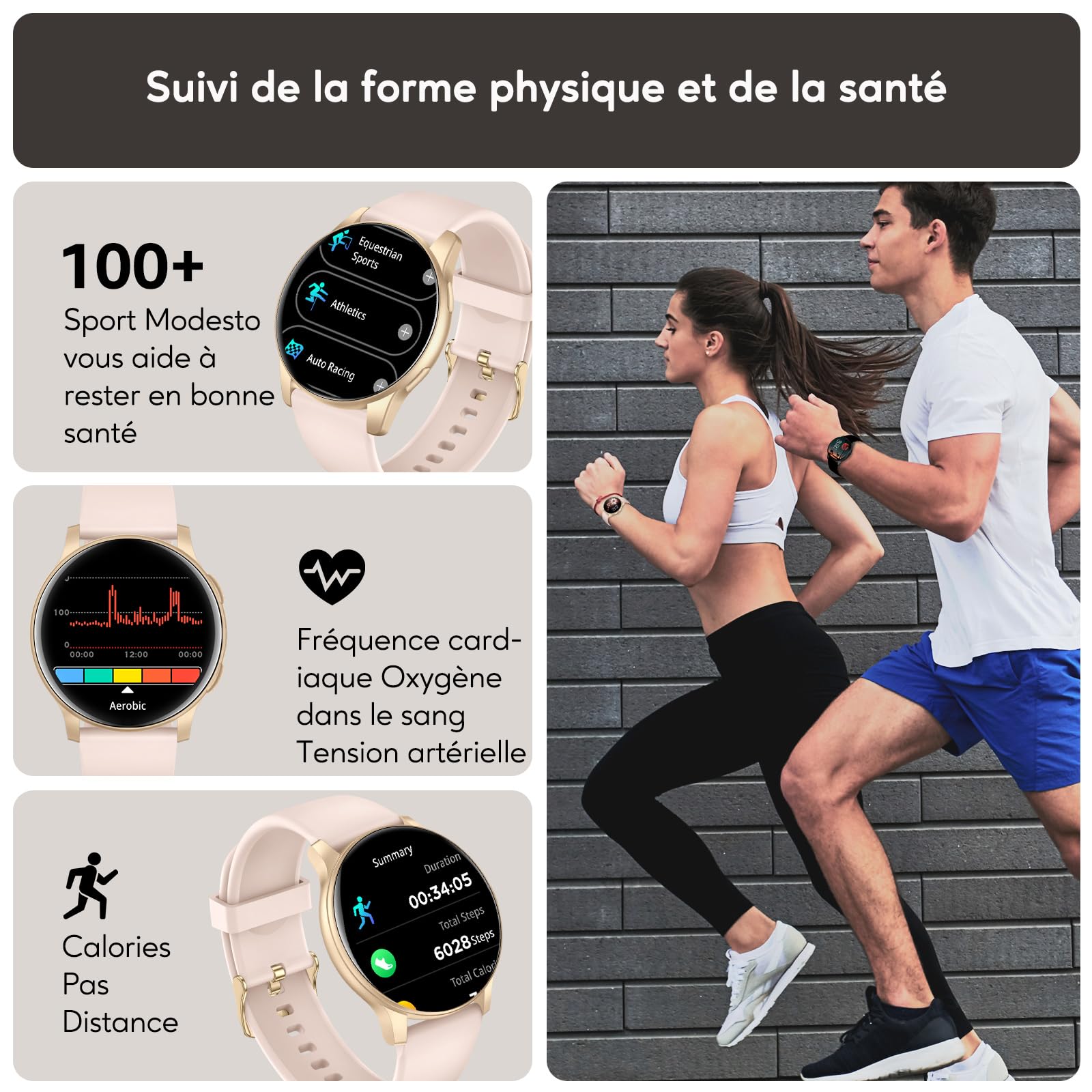 AcclaFit Montre Connectée Femme Homme avec Appel Bluetooth, Smartwatch Ronde 1,38" avec 147+ Modes Sportifs, Cardiofréquencemètre, Sommeil, IP68 Étanchéite, Compatible avec Android iOS