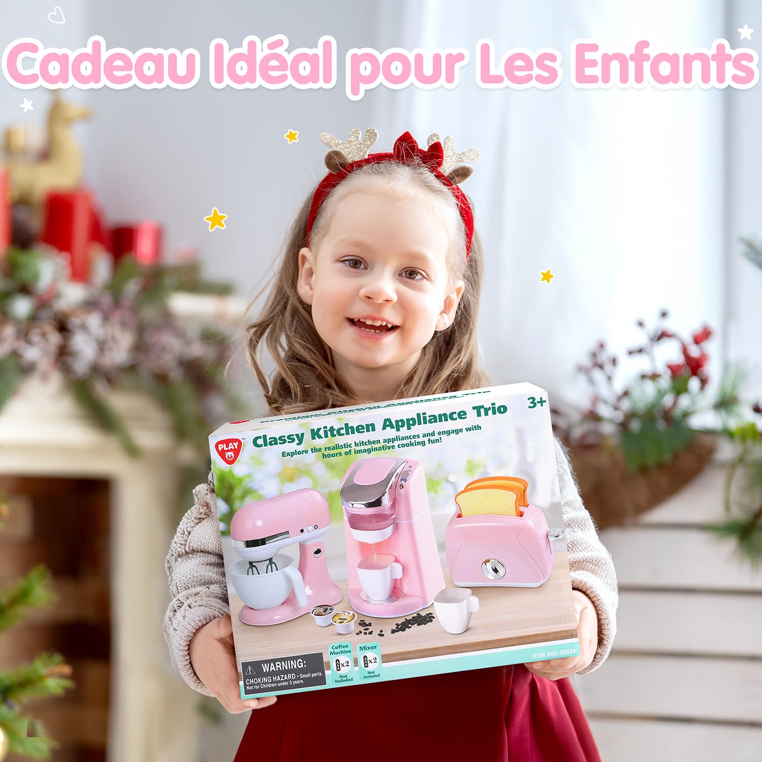 PLAY Accessoire Cuisine Enfant avec Cafetière, Mixer, Grille-Pain avec Llumière et Son Réalistes, Set de Ustensile Cuisine Cadeau pour Enfant 3+ Ans (Rose)