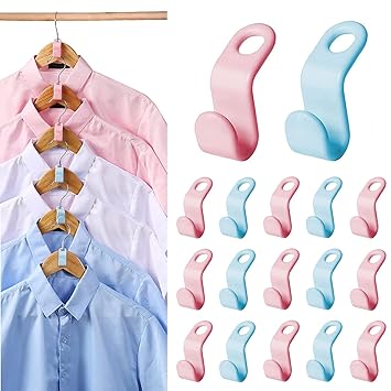 GJX Clothes Hanger Connector Hooks 100Pcs Cascading Plastic Hanger Hooks Extender Clips Used in Closet Hangers Space Saving and Organizer Clothes Closets (50 Blue+ 50 Pink)