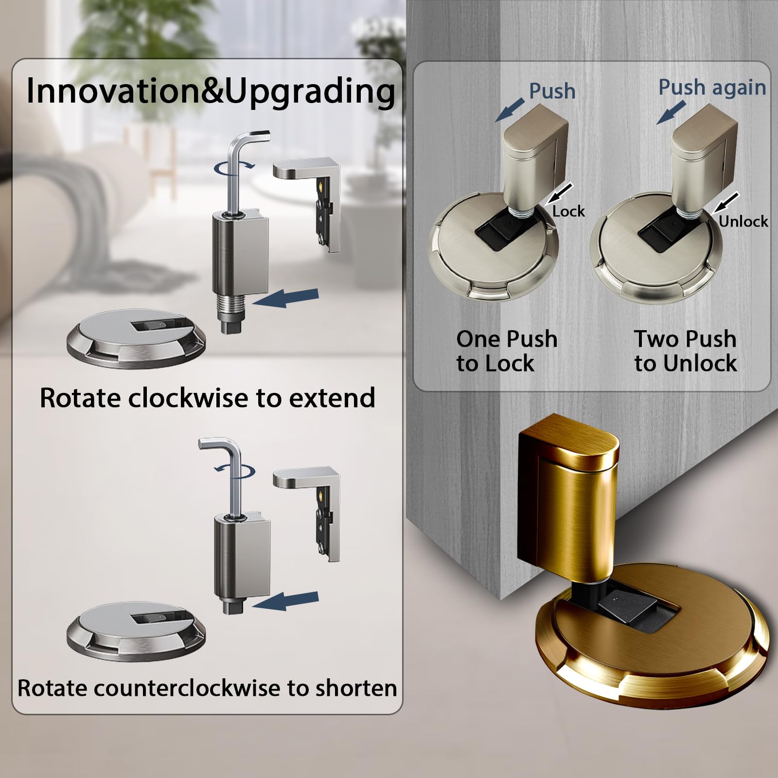 HOOFUS No Magnetic Mechanical Door Stopper,Adjustable Door Holder - Image 4