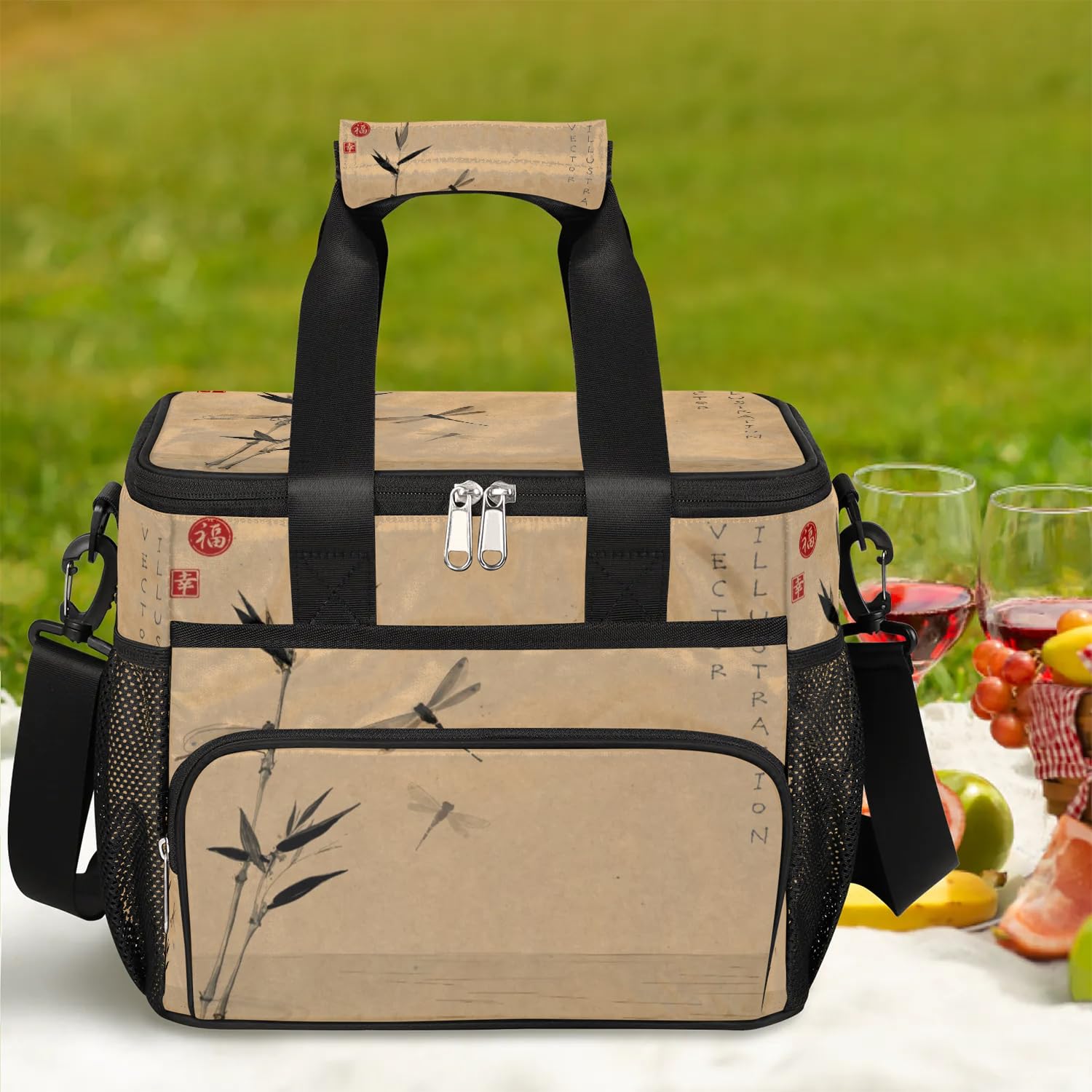 Große Lunchtasche mit japanischem Zweig und Libelle, für Erwachsene, Herren, Damen, Kinder, Mädchen, Jungen, Vintage, japanische isolierte Lunchbox, Kühltasche, Kühltasche, Kühltasche, Kühltasche,