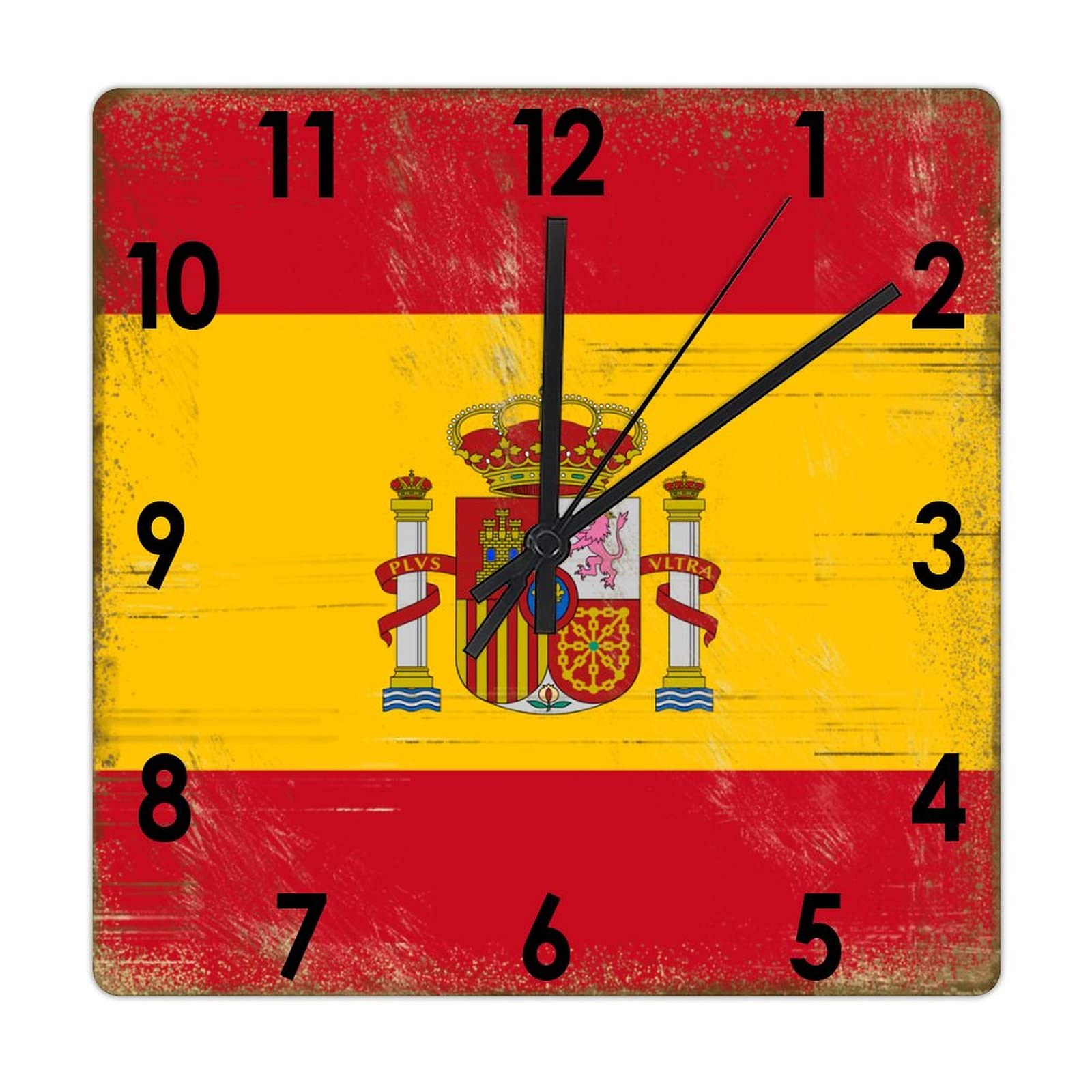 Horloge murale en bois drapeau Espagne 38cm avec mouvement quartz silencieux