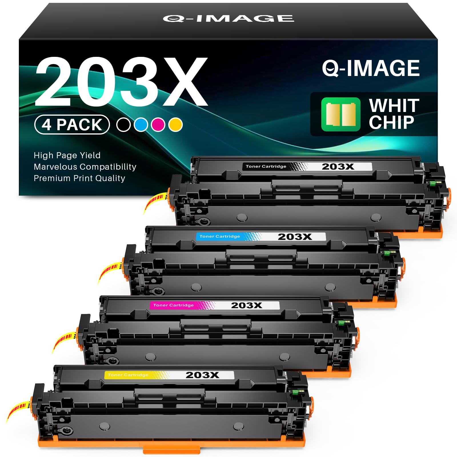 Q-image 203X 203A Tonerkartusche Kompatible für HP 203X 203A 203 oner Set für HP Color LaserJet Pro MFP M281fdw Toner M254dw M254nw M281fdn M280nw M281cdw M254dn CF540X CF540A (4er-Pack)