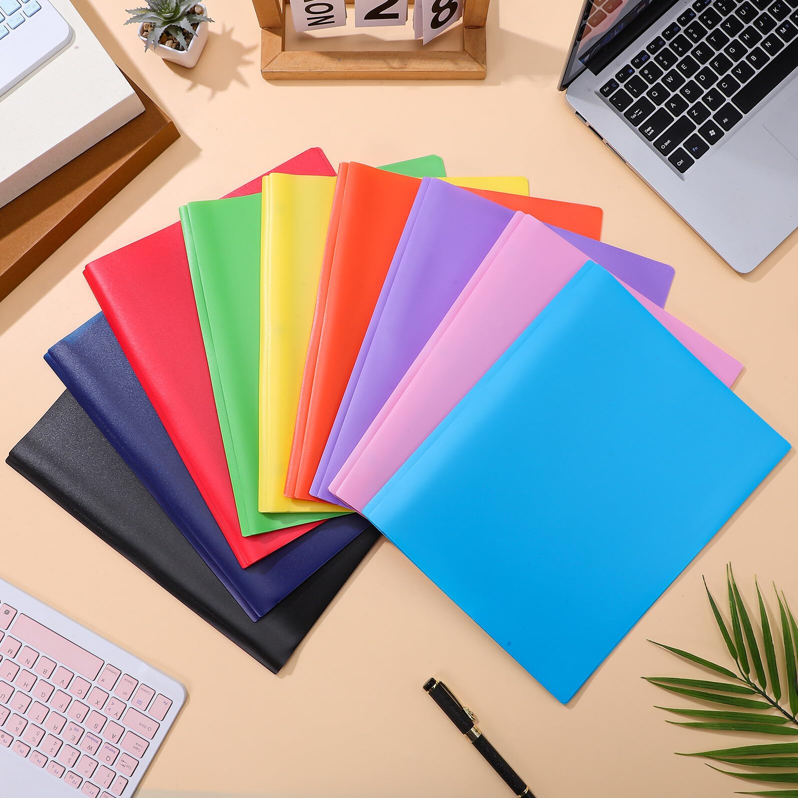 9 Stück Teiliges Kunststoff ordner mit Zwei Fächern Farbige Dokumentenmappe für Büro und Schule Kompakt Langlebig Praktische Organisationsmappe für Schreibtisch und Zuhause