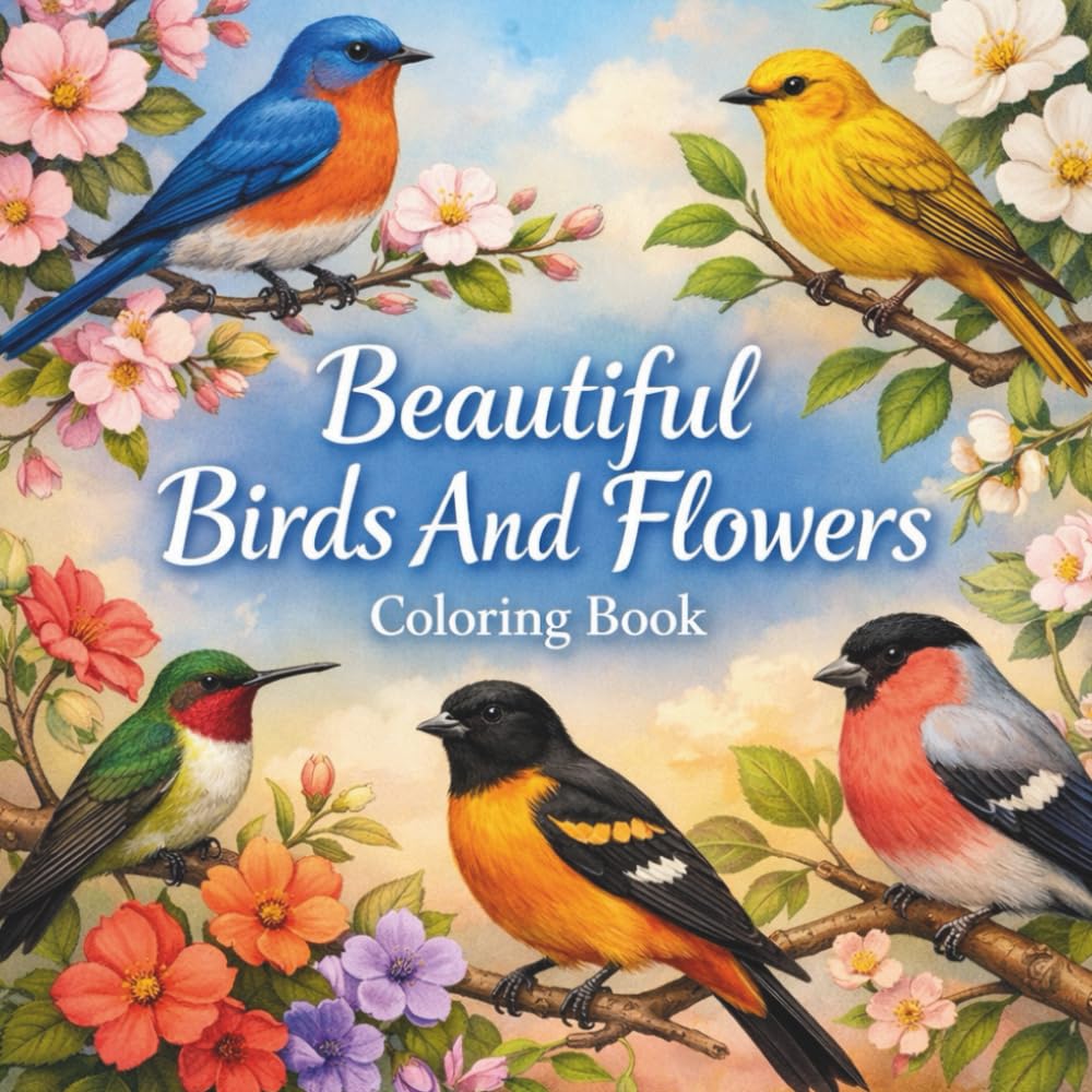 Beautiful Birds And Flowers Coloring Book: Elegant Bird and Floral Illustrations for Relaxation for Bird Watchers, Nature Lovers, Teens, and Kids Ages 8 and Up