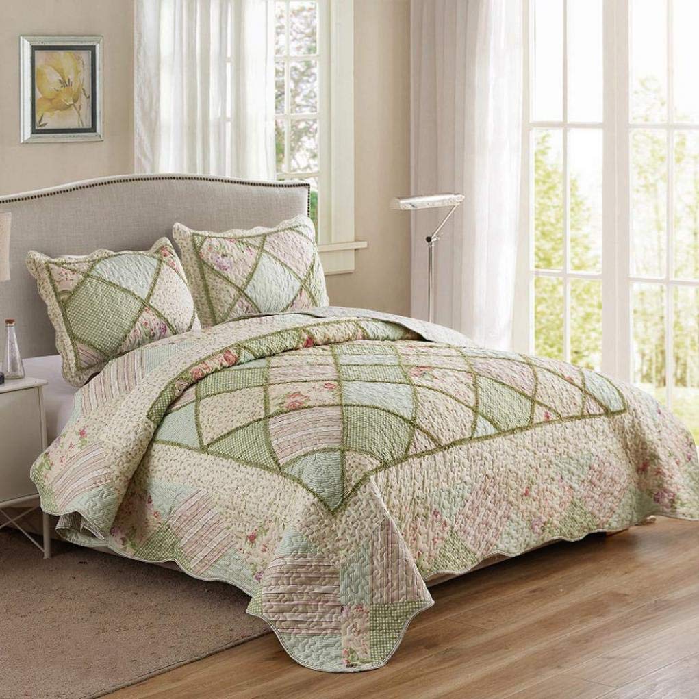 Sjdopulse I 220X240cm Vintage Patchwork Bedspread Reversible Quilted Quilt With 2 Pillowcase Warm Coverlet Bed Cover Home Decor, B, 220X240cm