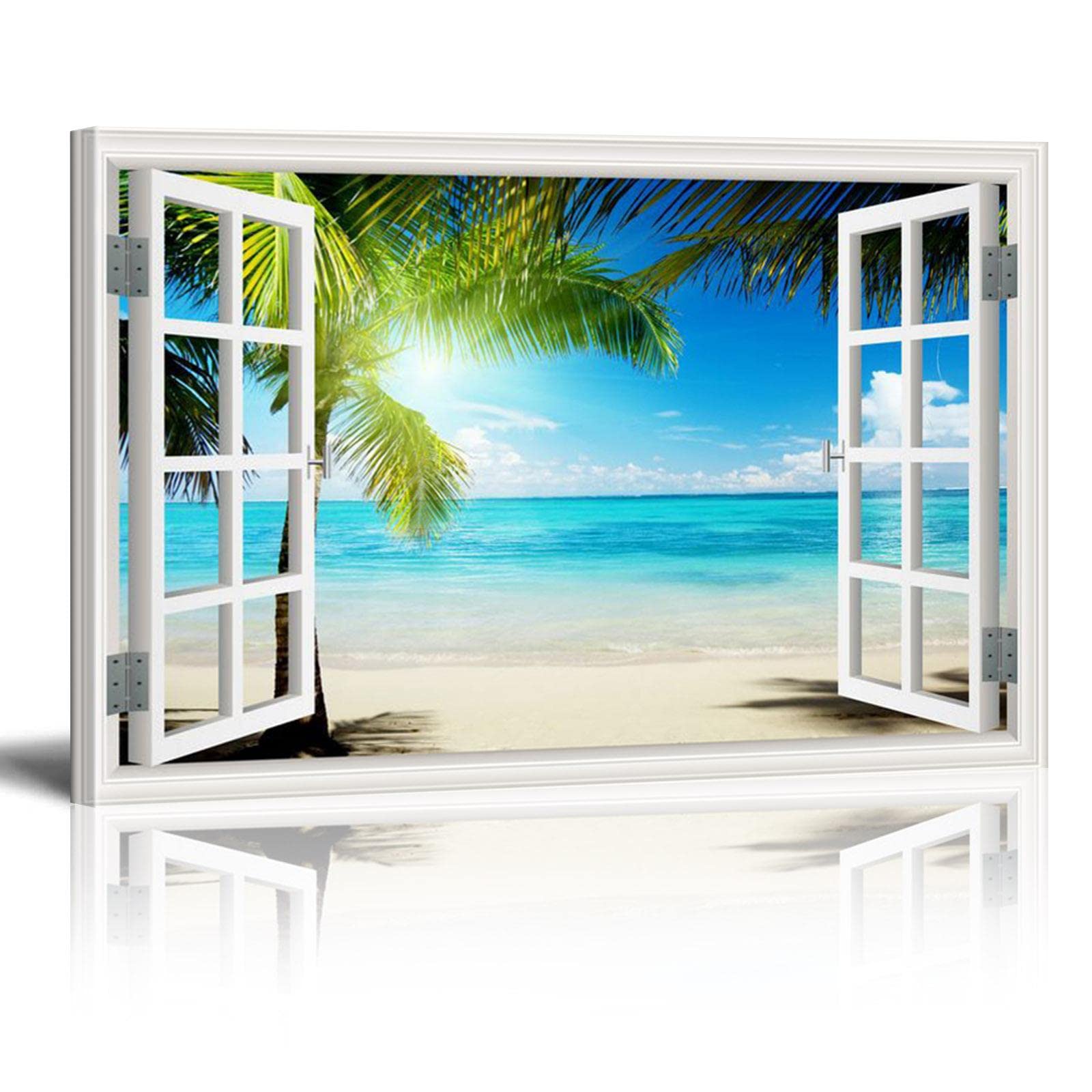 HOLEILUCK Wall Art 3D Window View Waterfall Abstract Canvas Wall Pictures Framed Scandinavian Wall Art Frames Gallery 50x40cm/20x16in With Frame — image 1
