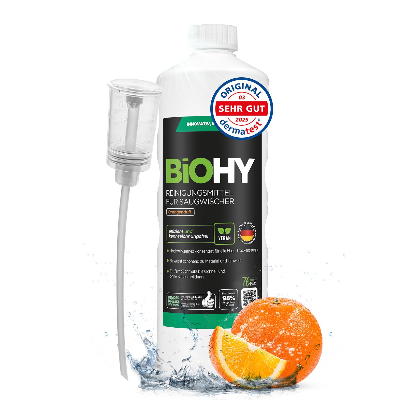 BiOHY Reiniger Saugwischer mit Orangenduft (1l Flasche) mit Dosierer