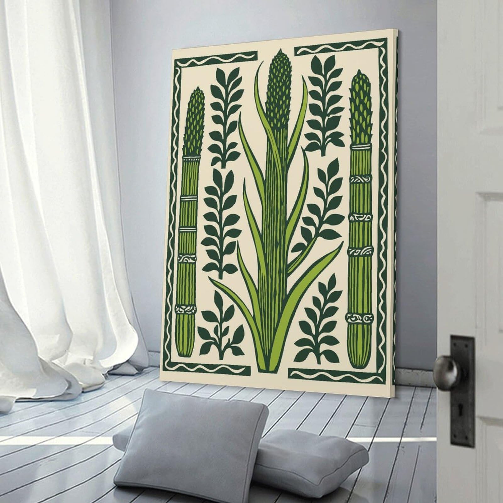 Junmoney Asparagus And Leaves Pattern Canvas Art Print, 24x36inch(60x90cm), for Home Walls, Creative Rooms Or Shared Spaces, Decorative Artwork with Broad Appeal