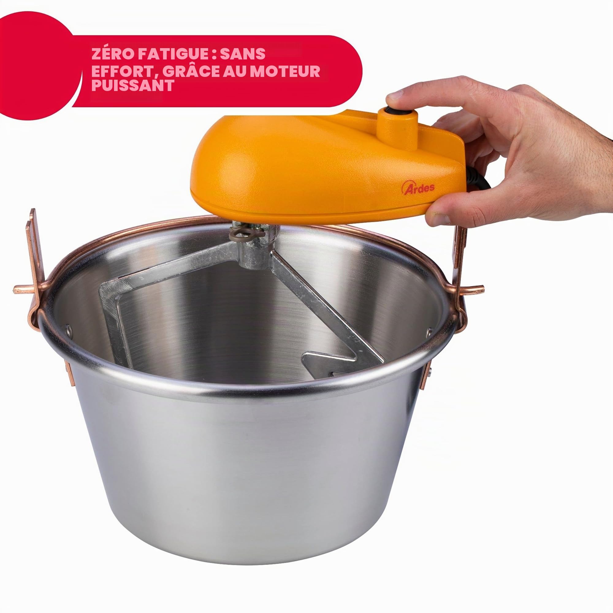 ARDES - AR24AM81 Chaudron Acier INOX Diamètre 28cm Mélangeur Polenta Confiture, Ardes Chaudron pour Foyer à Induction, Mélangeur avec Moteur Électrique, Raccord à Baïonnette Facile à Nettoyer