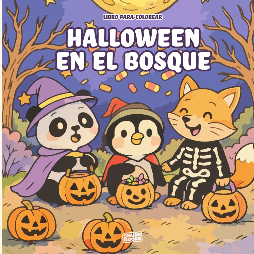 Halloween en el bosque: Libro para colorear infantil con más de 40 ilustraciones con animales disfrazados