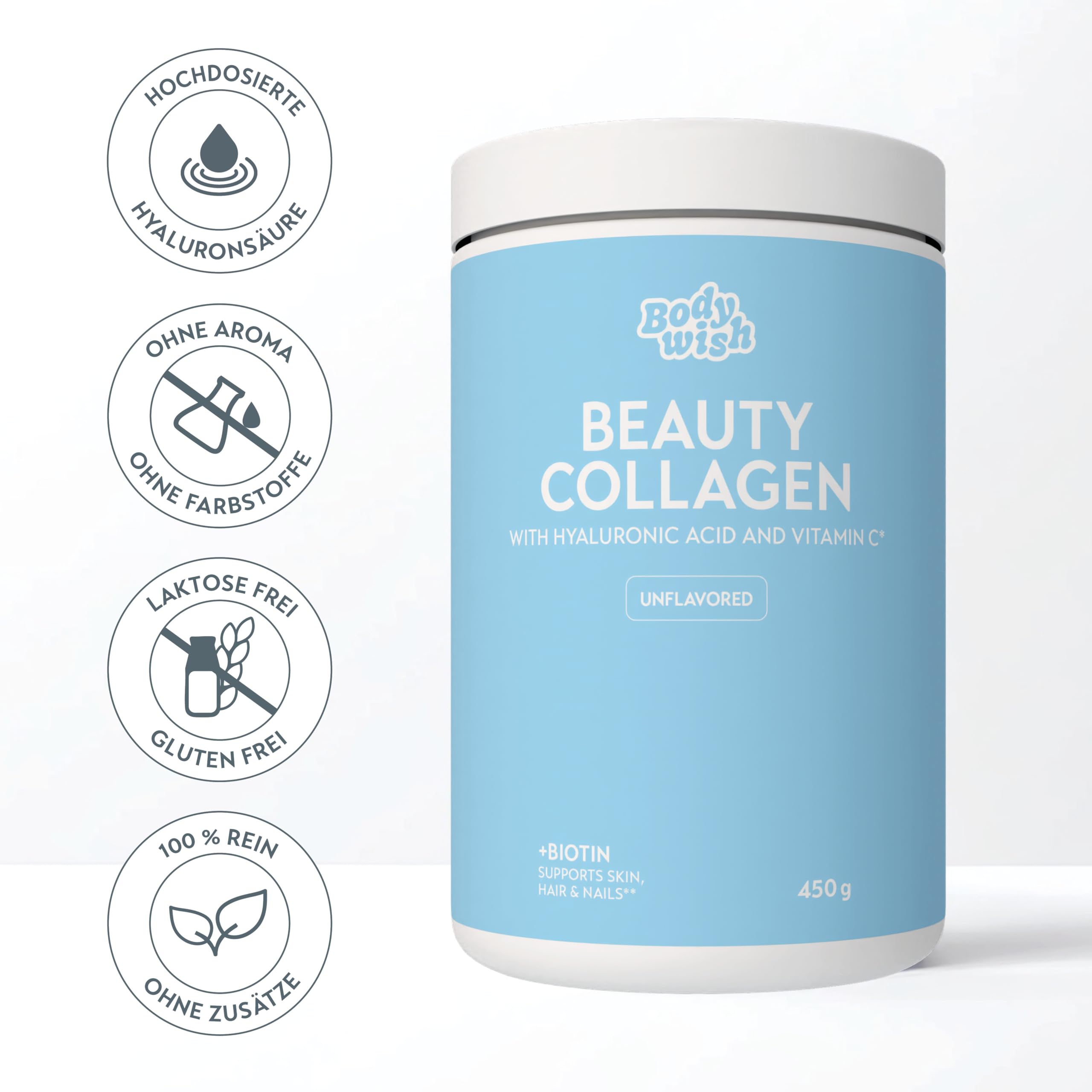 Hydrolysiertes Kollagen Pulver Hochdosiert (2x 450g) | Premium Hyaluron Pulver hochdosiert, Biotin Vitamine & Mineralstoffe | Beauty Kollagen Hydrolysat | Glow Collagen Peptide Typ 1 & 3
