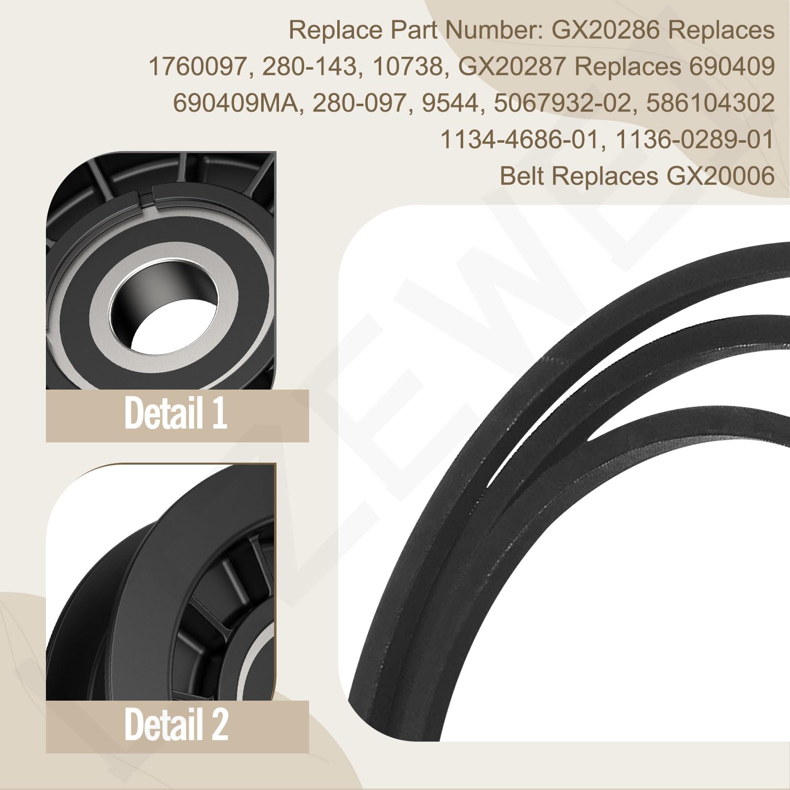 Kit di riparazione puleggia trasmissione cinghia trasmissione GX20286 GX20287 GX20006 per tosaerba John D-eere serie L100, sostituisce 1760097, 690409, 690409MA, GX20006