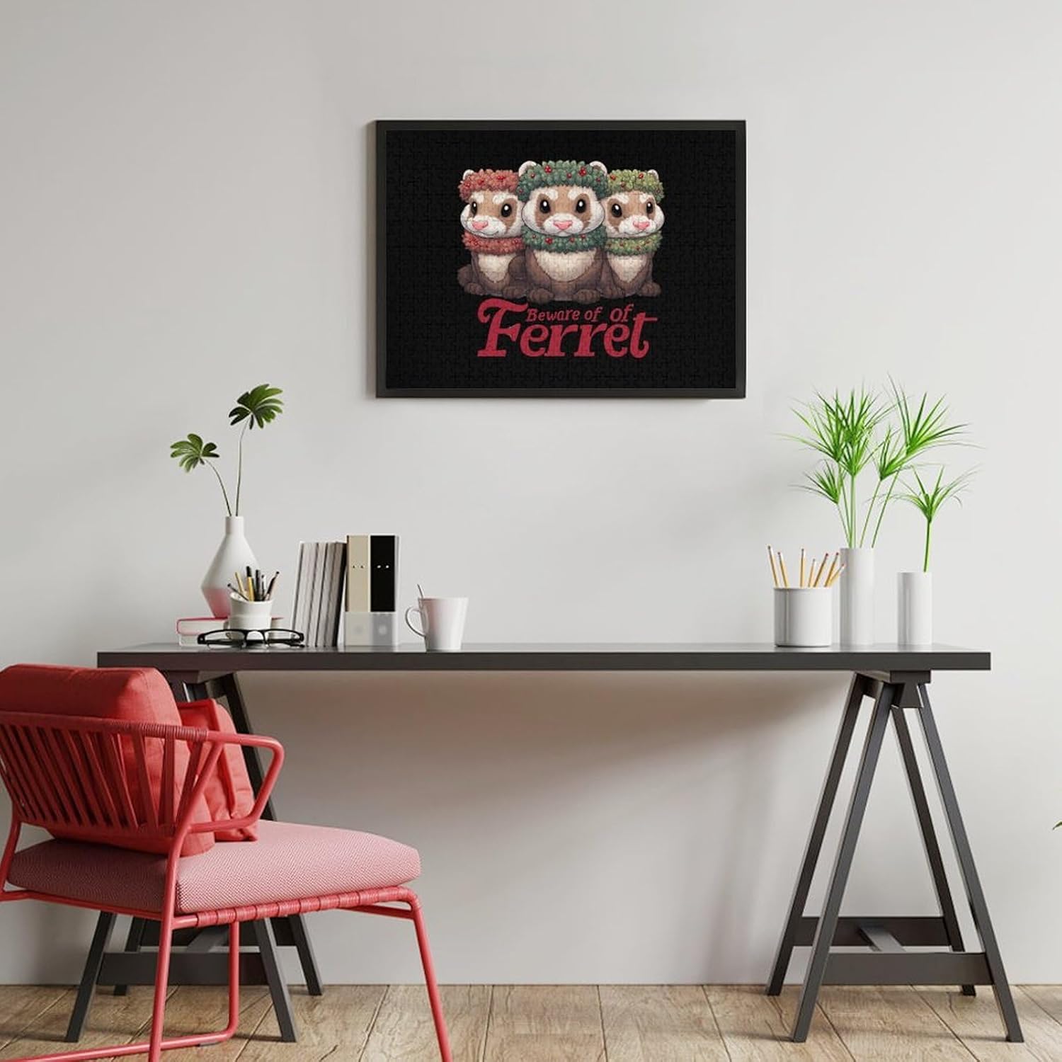 Beware of Ferret Puzzles for Adults 500 PCS Wooden Jigsaw Puzzle Wall Decor Christmas