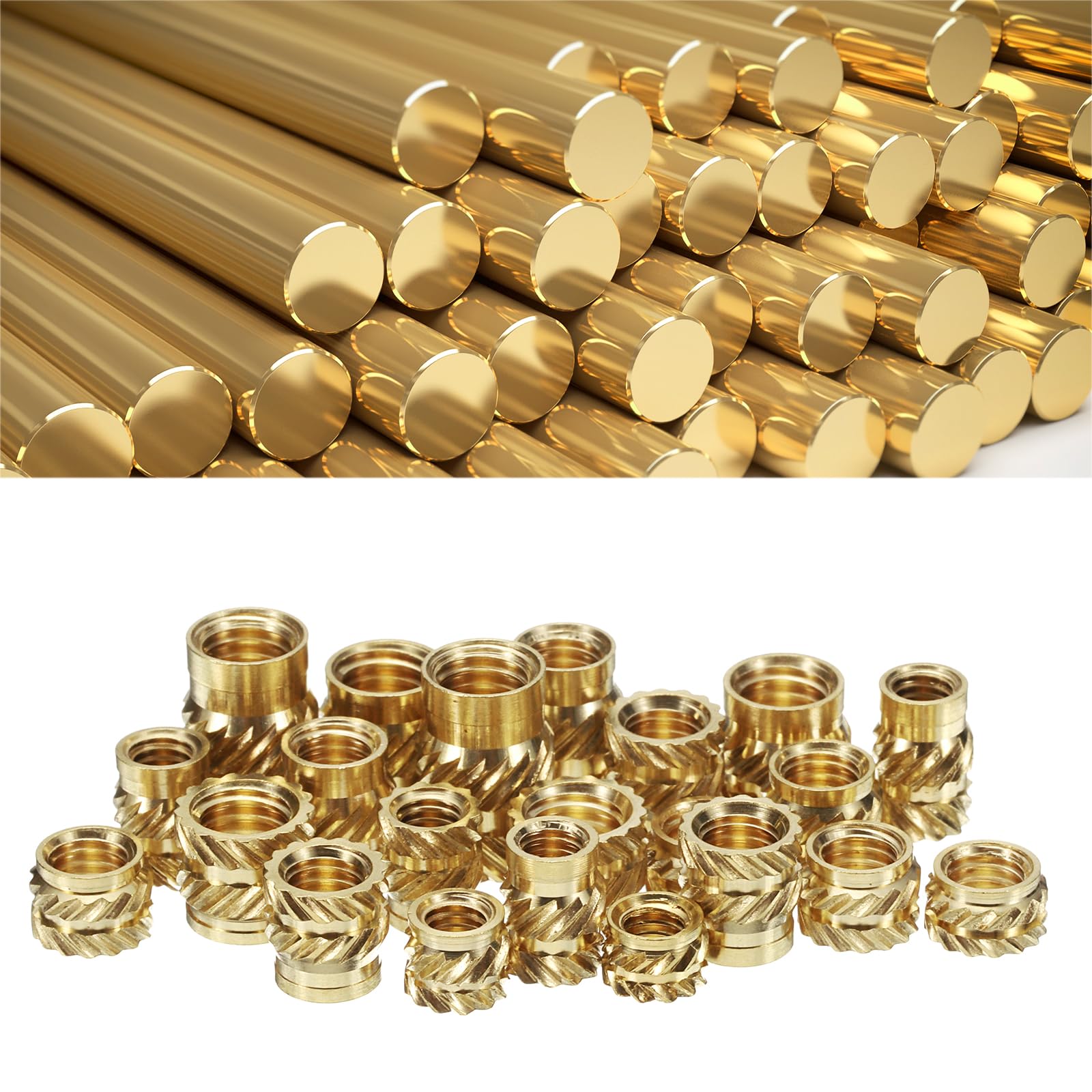 QUARKZMAN 50 sztuk M6 wkładki gwintowane z mosiądzu Heat Set Insert M6x5mm, średnica zewnętrzna 8mm, nakrętki gwintowane z 3D-Druku, żeńskie wkładki gwintowane, nakrętki