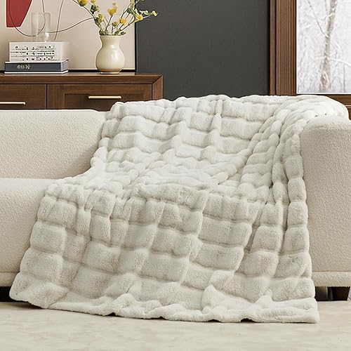 Miniatura 7 de Cozy Bliss Manta de piel sintética para sofá, acogedora manta de invierno gruesa de felpa suave para sofá, dormitorio, sala de estar, 50 x 60