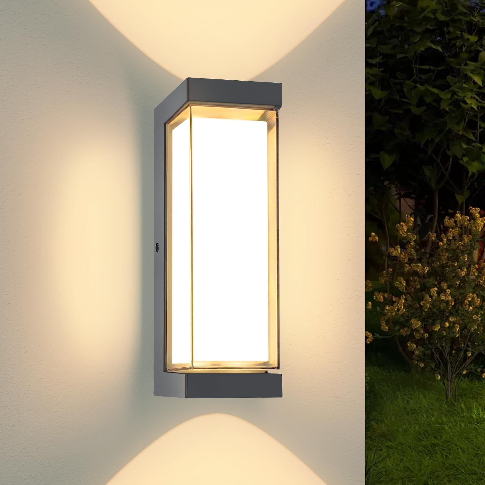 YindaLux 24W LED Apliques Pared Exterior, IP65 3000LM Luz de Interior/Exterior, 3000K Lámpara Moderna al Aire Libre, Luces de Pared de Aluminio para Terraza, Entrada, Antracita