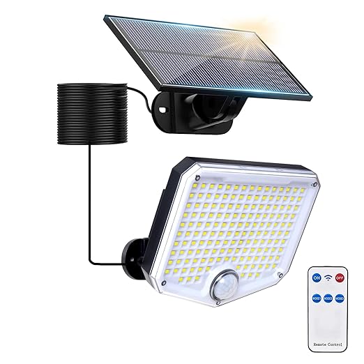 JumJam Solar Flood Lights Outdoor Waterproof IP65, 153 High Brightness LED 9000K, 3 Lighting Modes, Solar Motion Lights Outdoor Waterproof with Remote, Solar Lights Outdoor for Yard, Patio, Garage