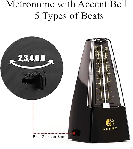 Miniatura 3 de Metrónomo mecánico con campana de acento, forma clásica, ritmo preciso, múltiples modos de ritmo, adecuado para piano, guitarra, batería, violín,