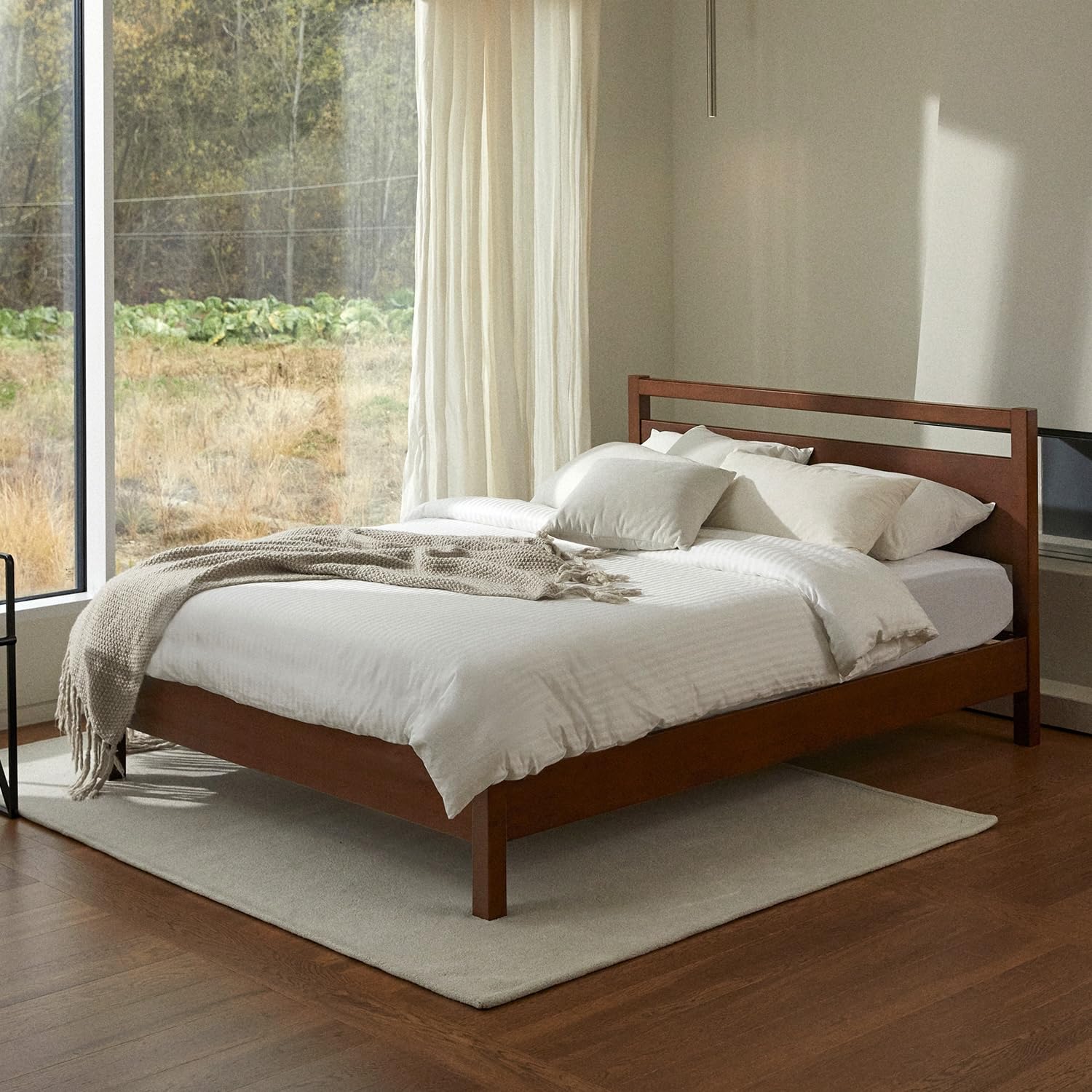 LIFEMENT Signature Wood Platform Bed Frame with Headboard, Essential, Noise Free, Under Bed Storage, No Box Spring Needed, Easy Assembly (Cherry,