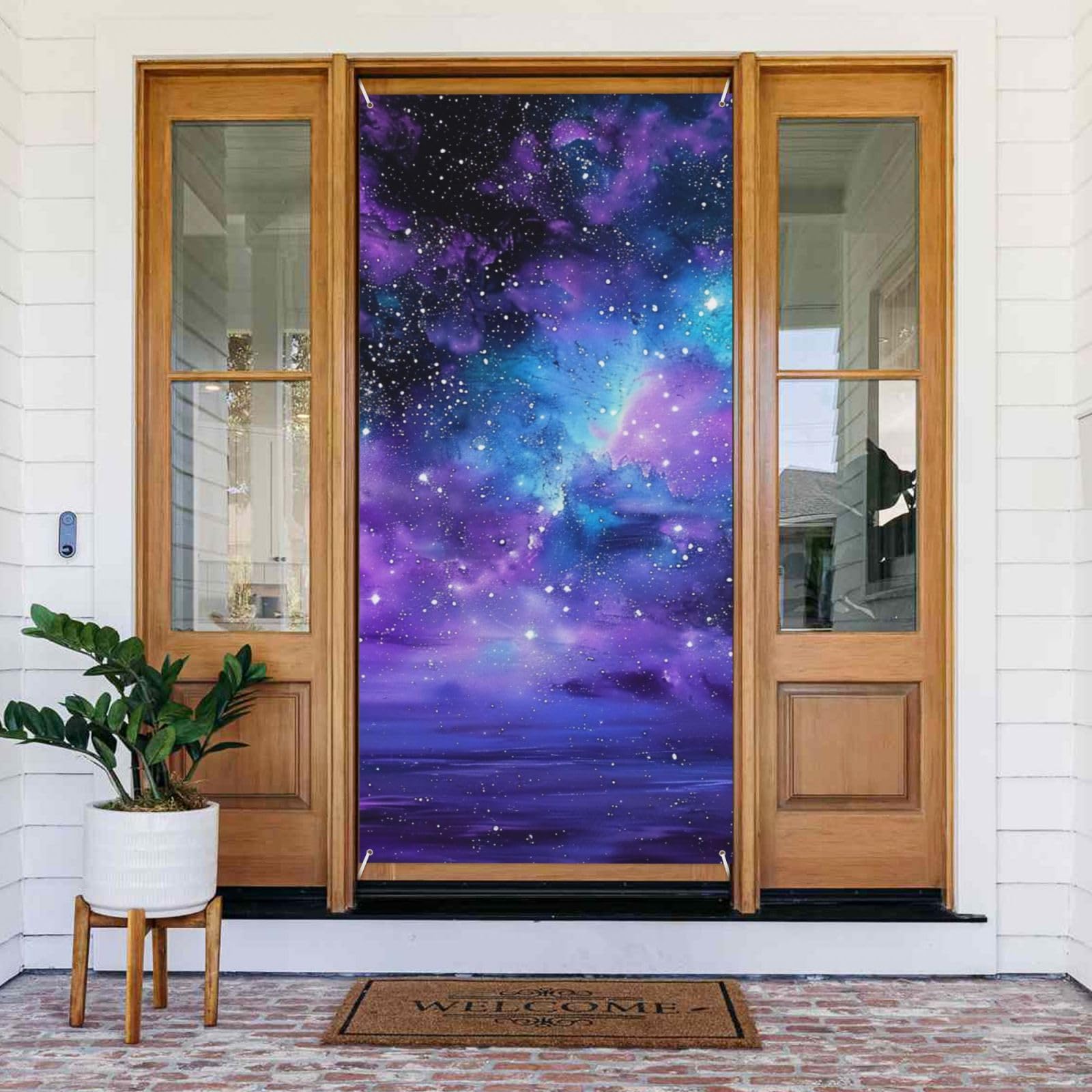 Space colorful clouds Printed Door Banner Fabric Hanging Door Cover Background Poster for Home Front Door Holiday Party Decorations