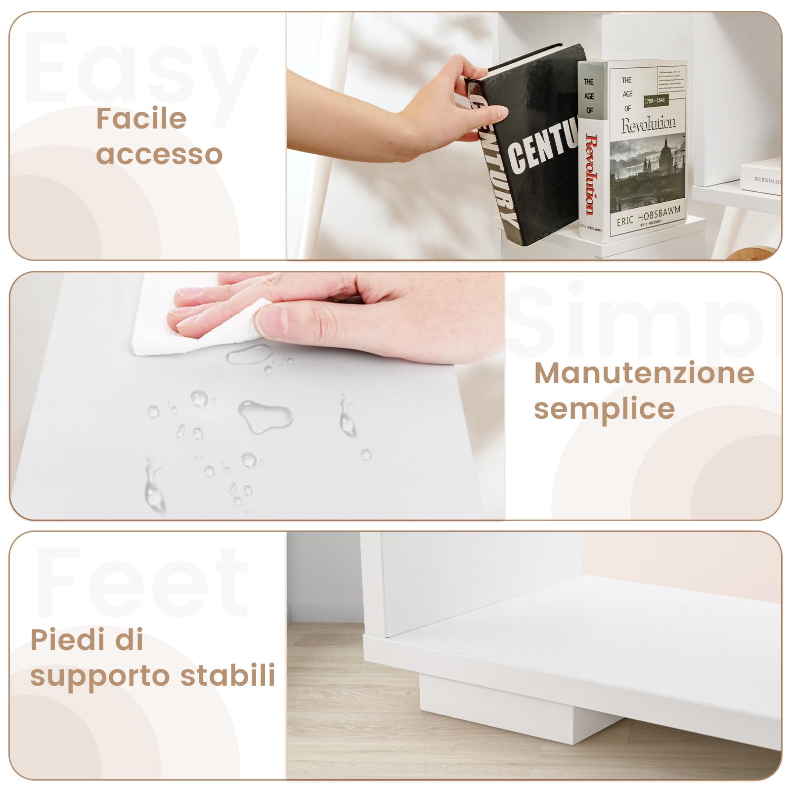 COSTWAY Libreria Geometrica 120 cm, Scaffale per Libri con Ripiani Aperti, Scaffale da Esposizione Moderno con Kit Anti-ribaltamento, Ideale per Casa Ufficio o Soggiorno (Bianco)