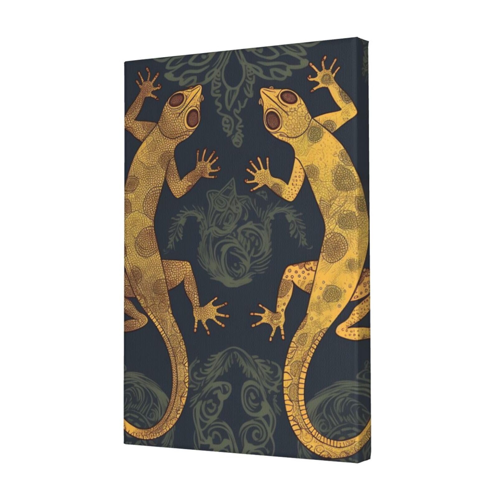 KLOPH Gecko Lizards Canvas Wall Art for Living Room 12"x18" Modern Artwork Painting for Bathroom Hanging Canvas Prints Aesthetic Wallart for Bedroom Kitchen Office Wall Decor