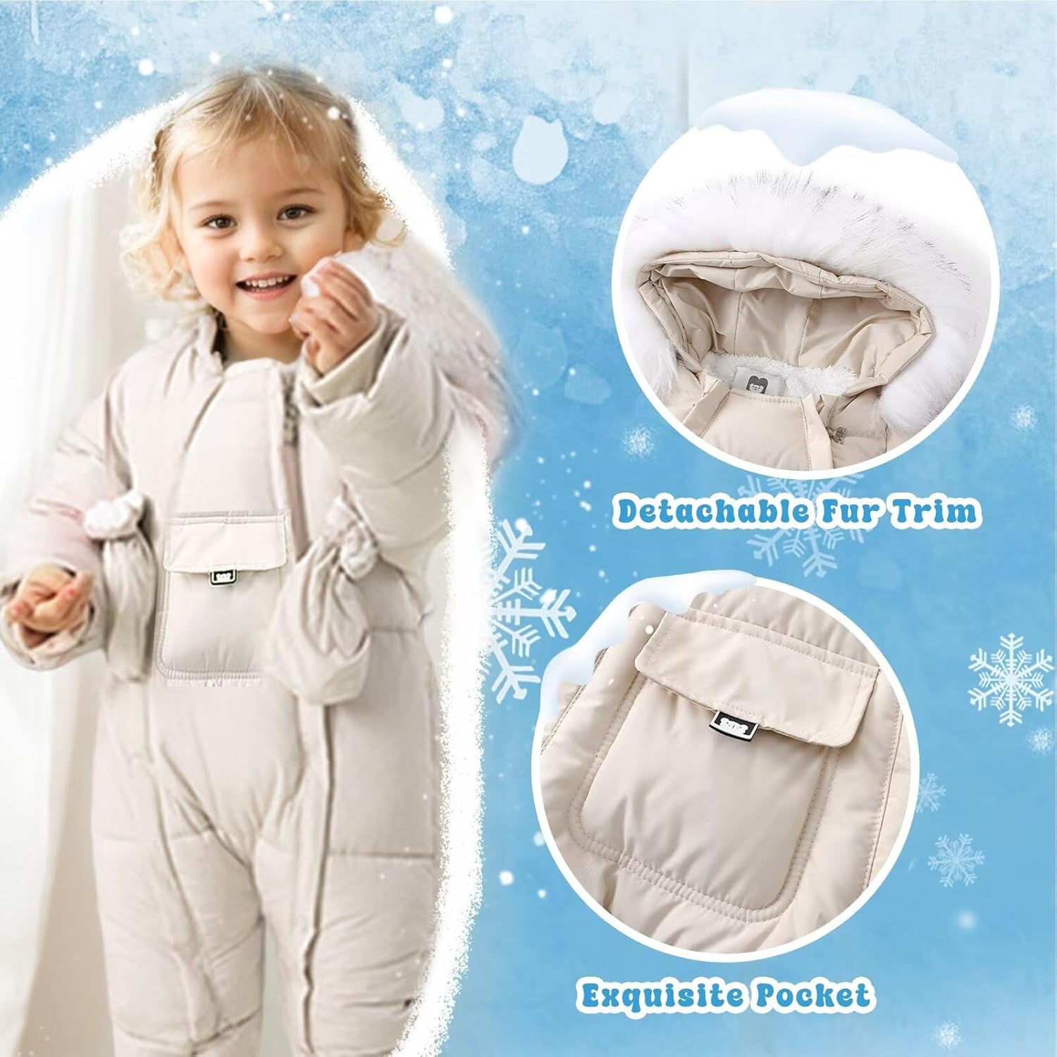 Baby Snowsuit Toddler Winter Unisex Romper Infant Girls Boys Solid Hooded Jumpsuit with Gloves Footie Down Coat Jacket - Image 3