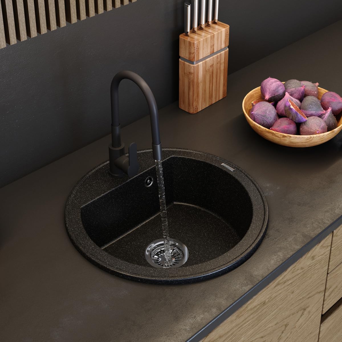 Granitan - Okrągły zlewozmywak granitowy ARNO - zlewozmywak jednokomorowy z syfonem chrom - 6 kolorów - średnica 49 cm - w zestawie GraniProtect - wysokiej jakości towarzysz kuchni