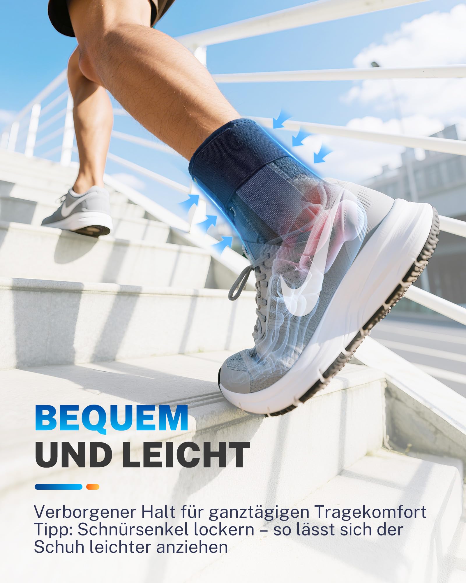 Fitomo Sprunggelenkband mit beidseitig herausnehmbaren Schienen, Schnellverschluss & Figur 8 Stütze. Zur Stabilisierung bei verstauchtem Knöchel und Achillessehnenentzündung. Für Sport & Alltag, L